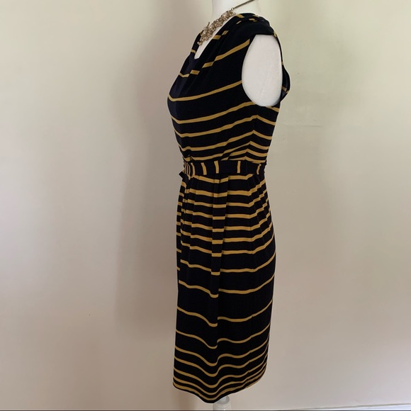 Blue and gold striped dress with ruching - Picture 5 of 5
